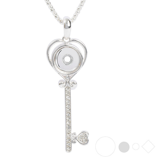 Silver key necklace with custom pendant charm for snap jewelry