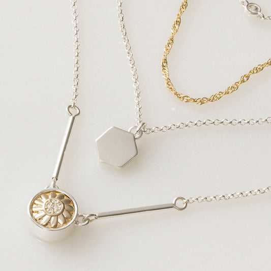 Silver hexagon necklace for dainty layering jewelry