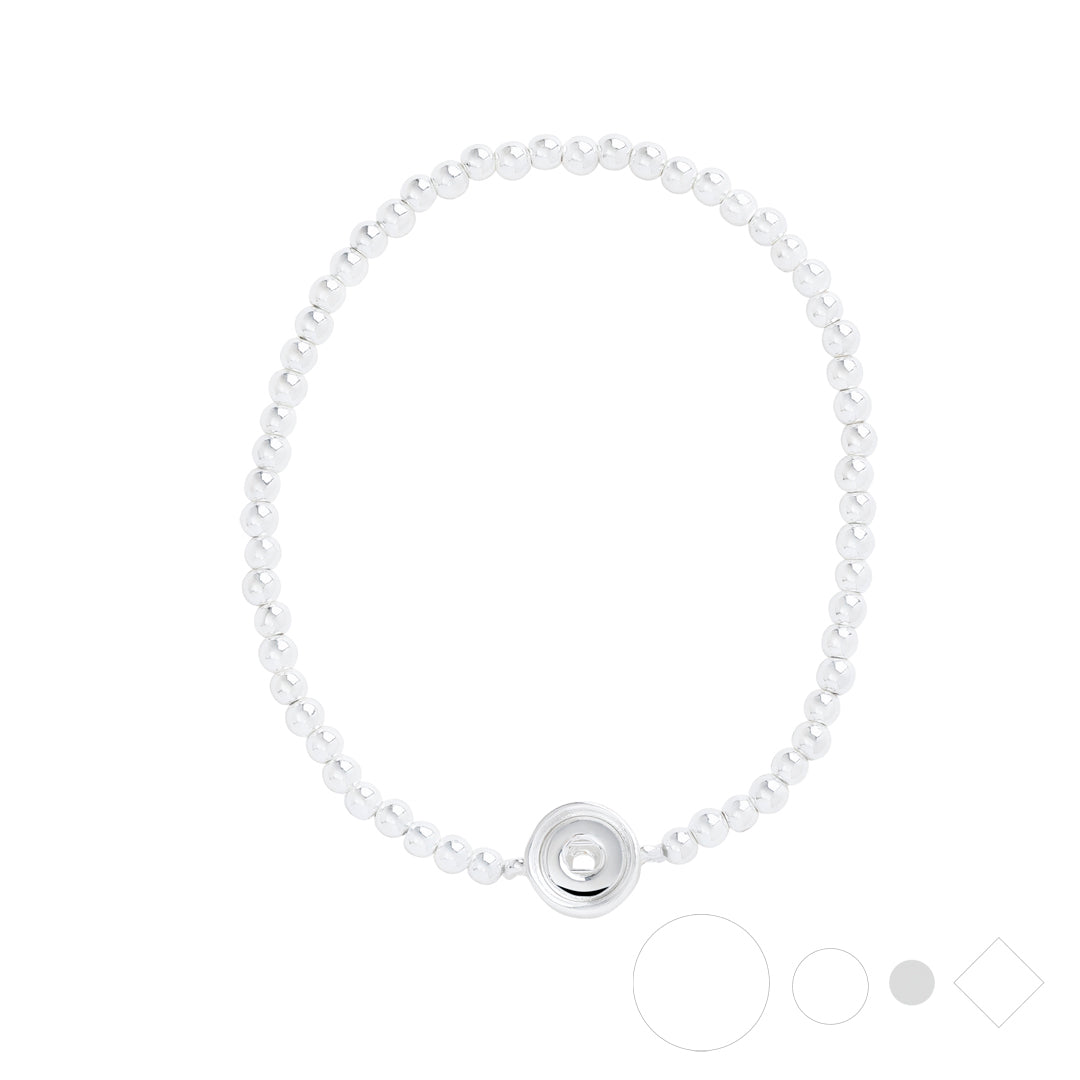 Silver beaded bracelet with interchangeable snap jewelry by Style Dots