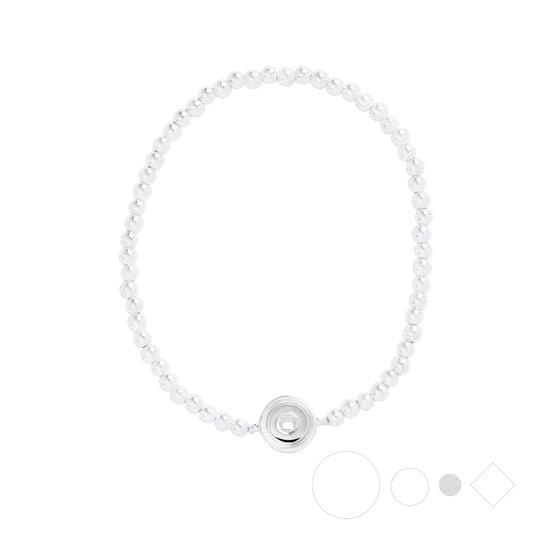 Silver bead bracelet with interchangeable snap jewelry center