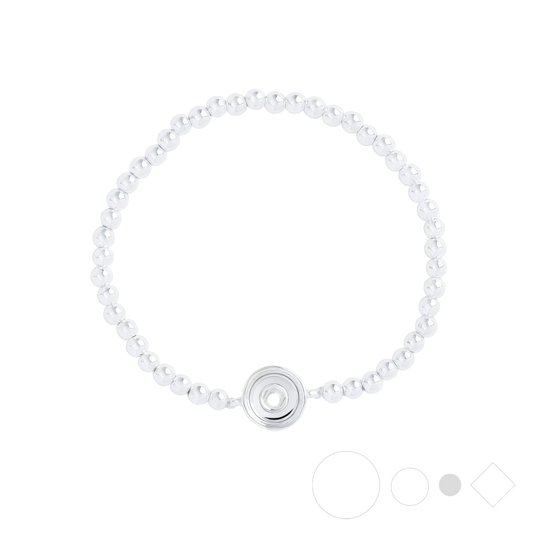 Silver beaded bracelet with dainty snap jewelry center
