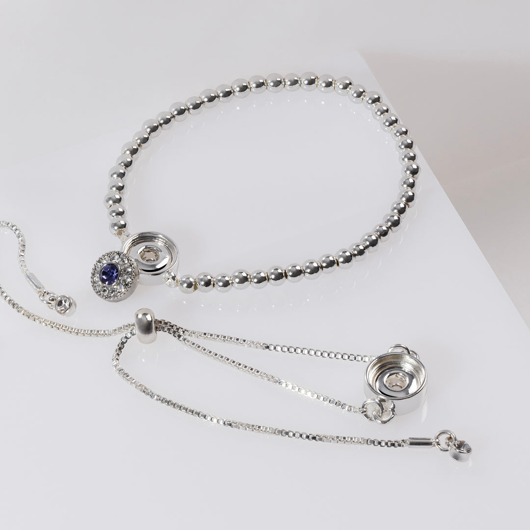 Dainty jewelry with bolo bracelet and interchangeable snap charms