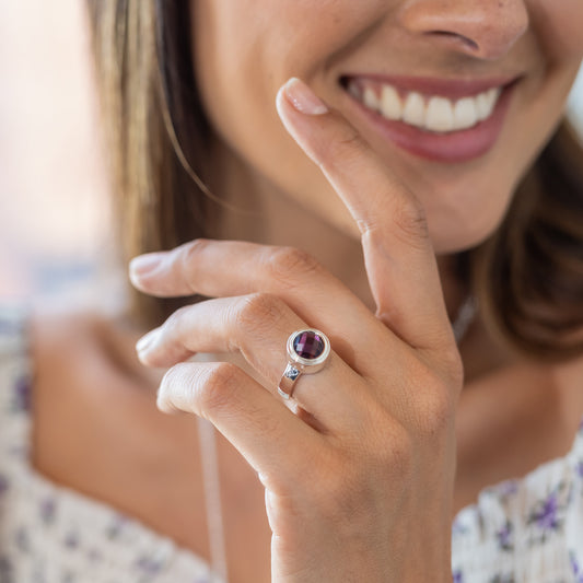 Dainty ring with interchangeable stones  in purple crystals