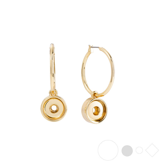 Dainty gold hoop earrings with interchangeable snap jewelry charms