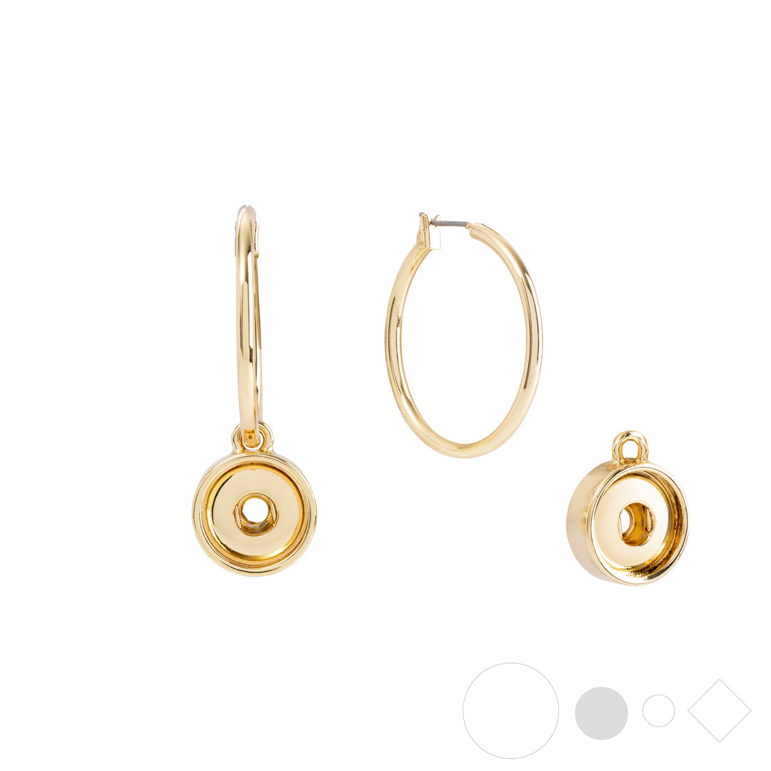 Dainty gold hoop earrings with snap jewelry charms by Style Dots