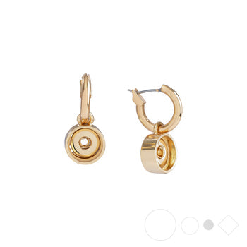 Gold hoop earrings with interchangeable charms for snap jewelry