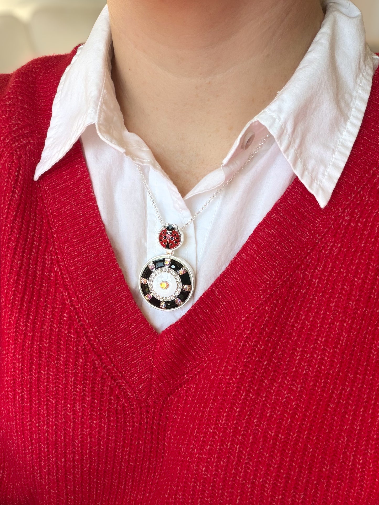 Red Sweater with Ladybug Necklace
