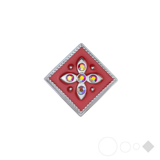 Silver and red square snap jewelry with floral design