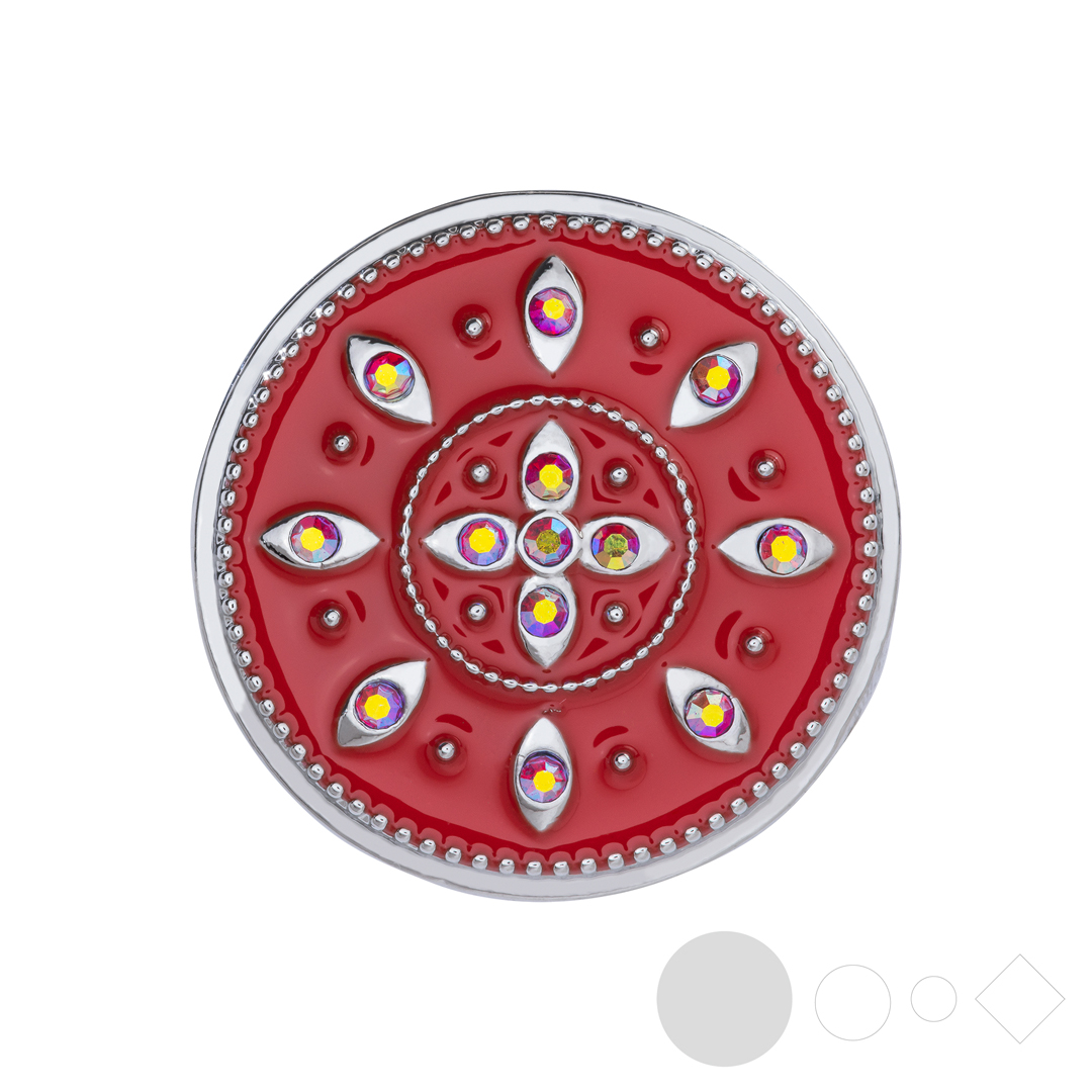 Red enamel snap jewelry with flower petal crystals