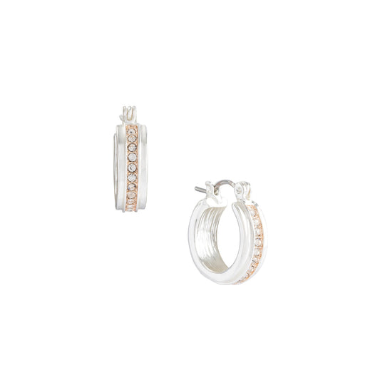 Huggie hoop earrings with mixed metal jewelry crystals