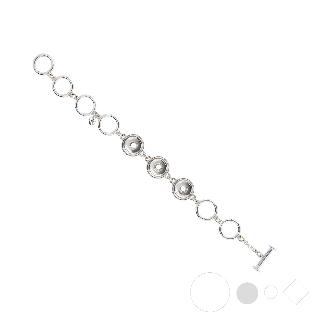 Silver charm bracelet for interchangeable snap jewelry