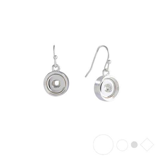 Silver hook earrings with snap jewelry charm centers