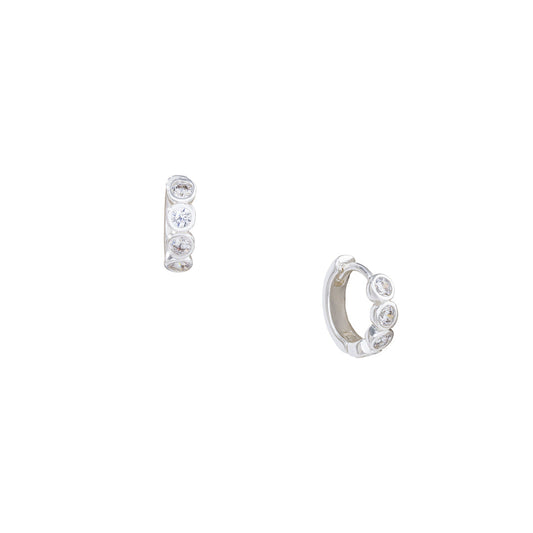 Silver huggy hoop earrings with simulated diamond jewelry