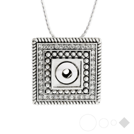 Antiqued silver square pendant for interchangeable snap jewelry by Style Dots.