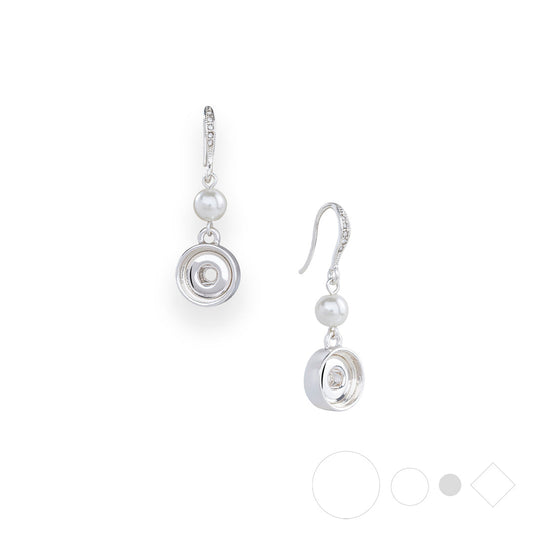Silver pearl earrings with dainty snap jewelry charms