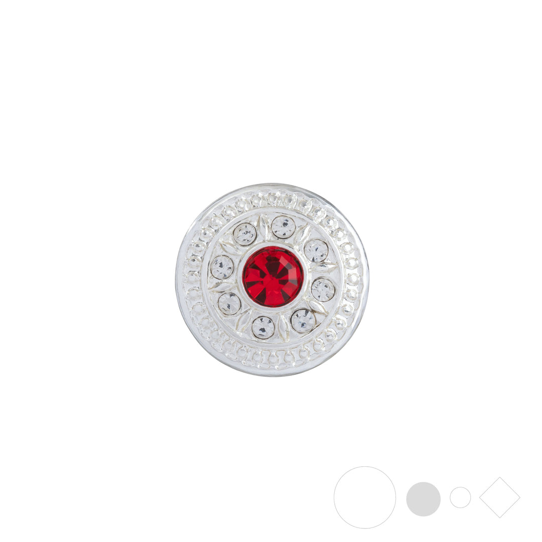 Silver medallion necklace pendant with ruby crystal snap