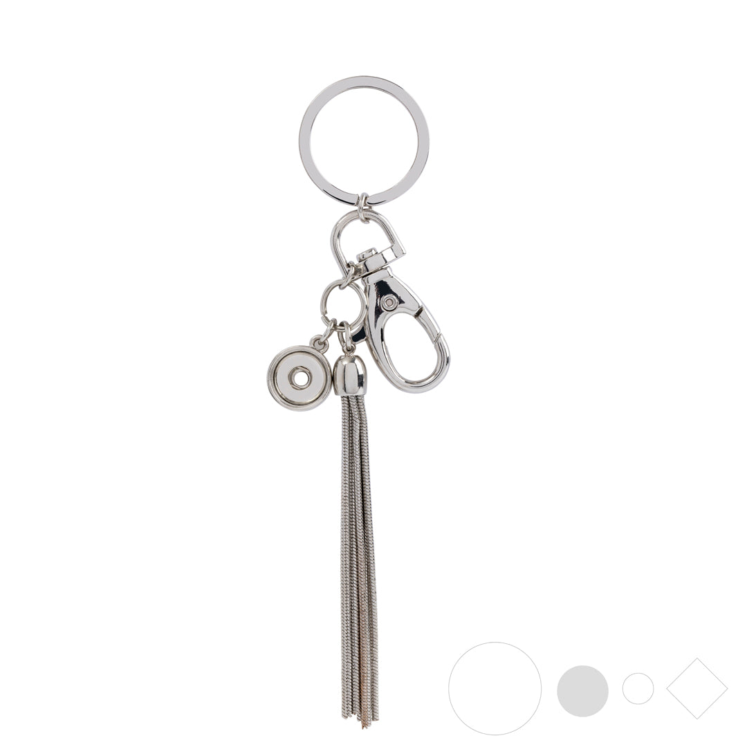 Silver tassel keychain for interchangeable snaps and charms