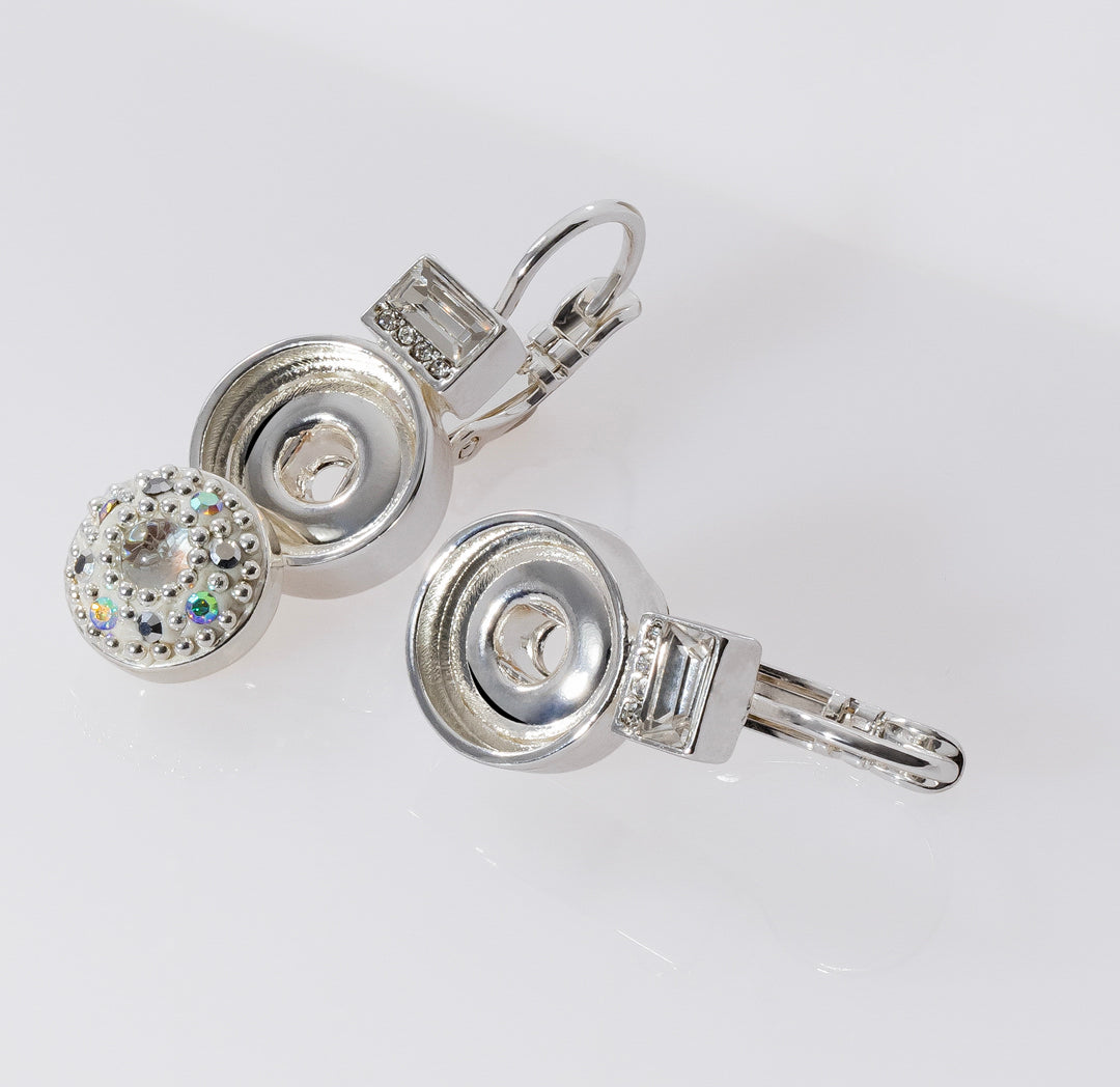 Silver baguette earrings with interchangeable snap jewelry