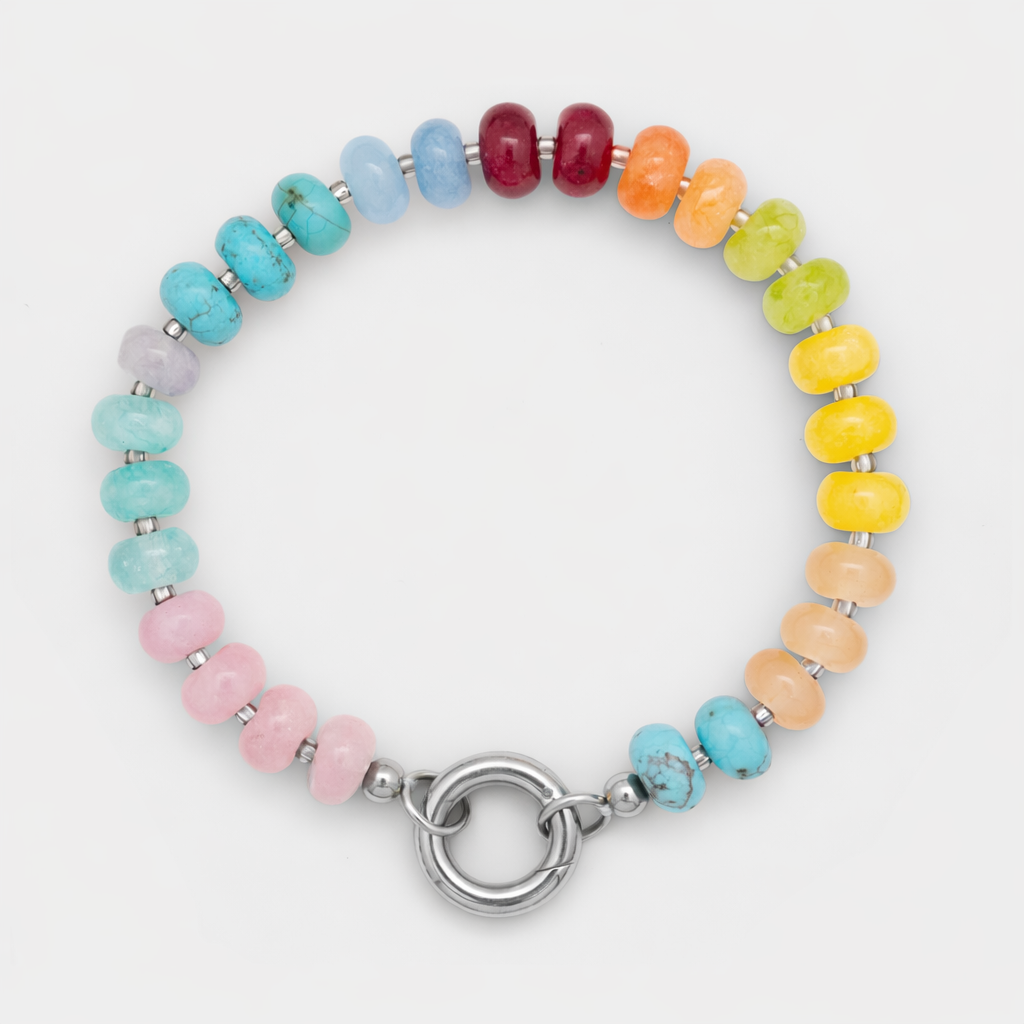 Rainbow Beaded Charm Keeper Bracelet