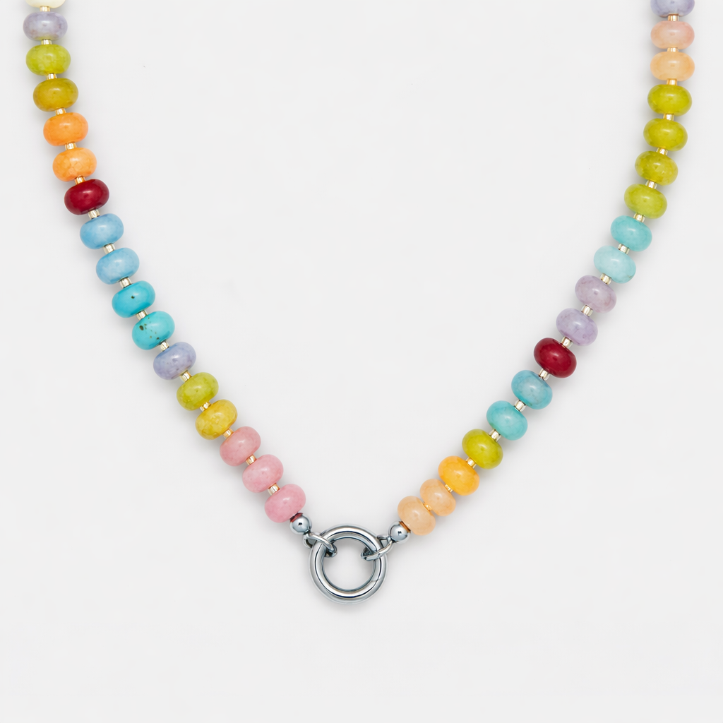 Rainbow Beaded Charm Keeper Necklace
