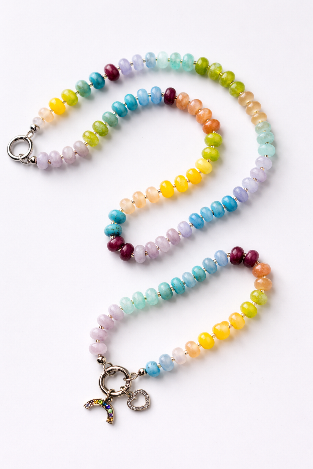 Rainbow Beaded Charm Keeper Necklace