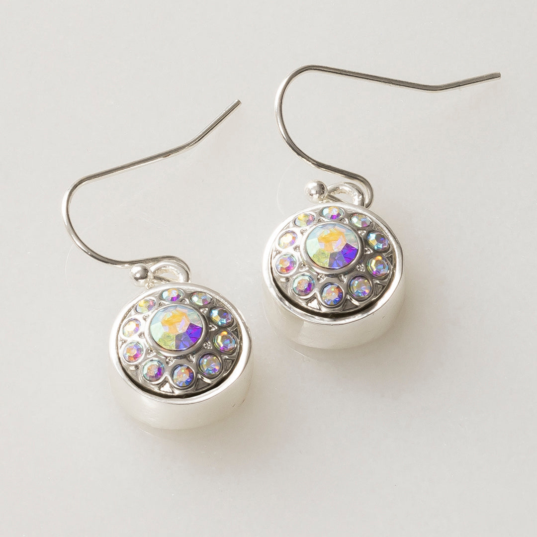 Crystal silver hook earrings with interchangeable centers