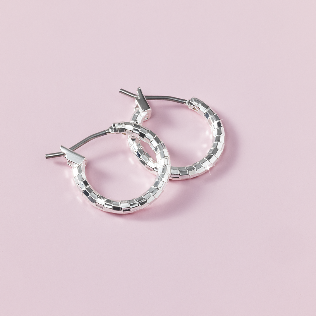 Silver Small Diamond-Cut Hoops