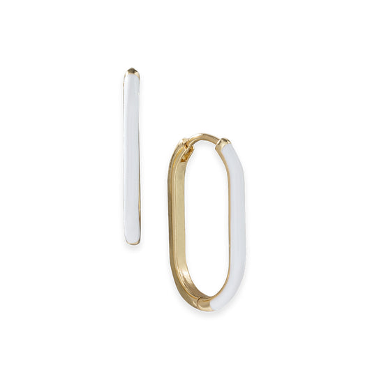 Gold Enamel Elongated Hoops