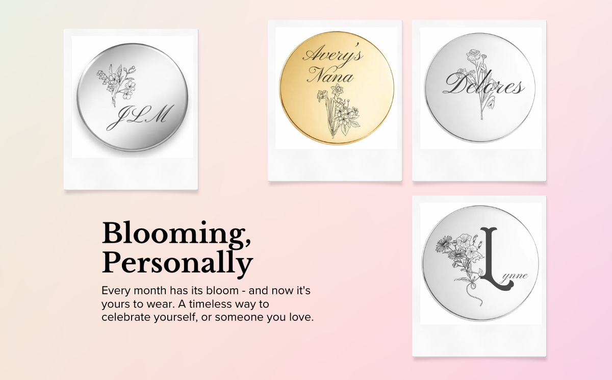 Engraved Dots with birth flowers and names