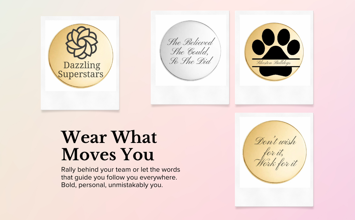 Engraved Dots with team logos and inspiring quotes