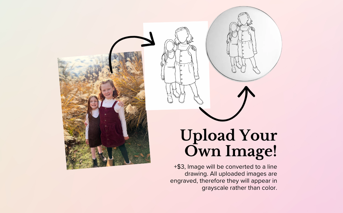 A family photo turned into a line drawing and engraved on a Dot