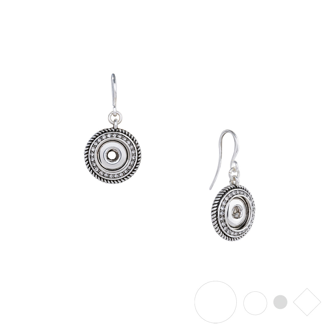 Dainty antique silver earrings for interchangeable snap jewelry