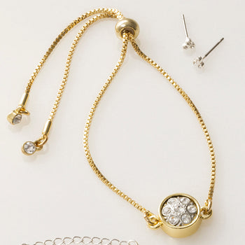 Gold bolo bracet and crystal interchangeable snap charm