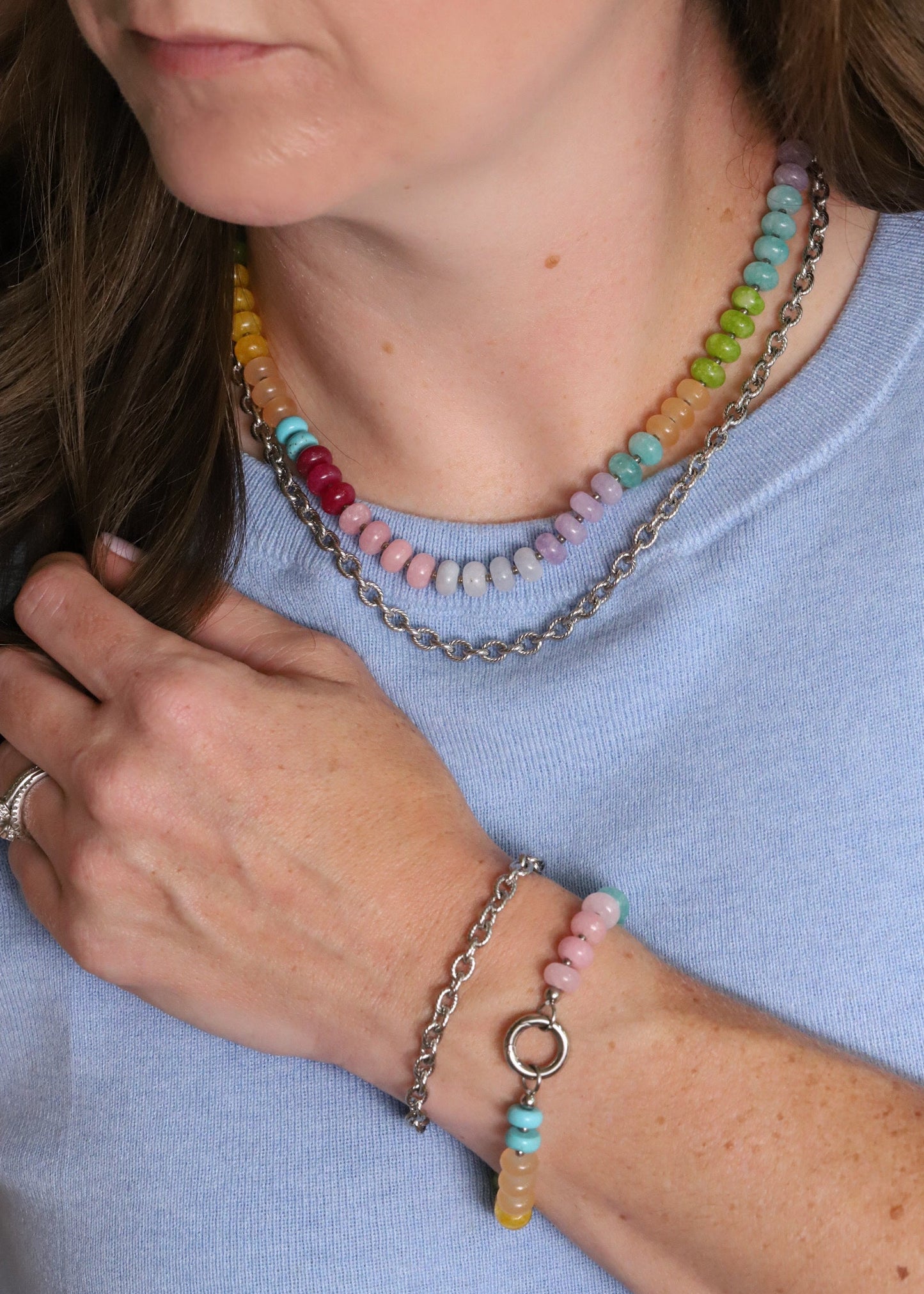 Rainbow Beaded Charm Keeper Bracelet
