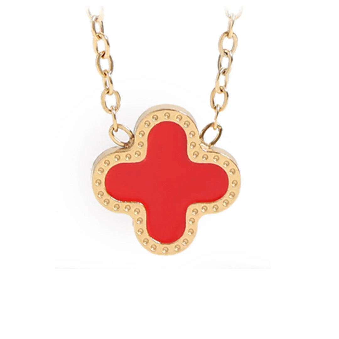 Red Quatrefoil Necklace Gold