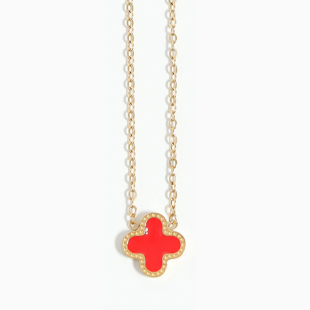 Red Quatrefoil Necklace Gold