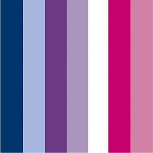A square graphic made of vertical color blocks: dark navy, pale periwinkle, deep purple, light lavender, white, bright magenta, and dusty pink. The graphic is for the October 2026 Dot Club .