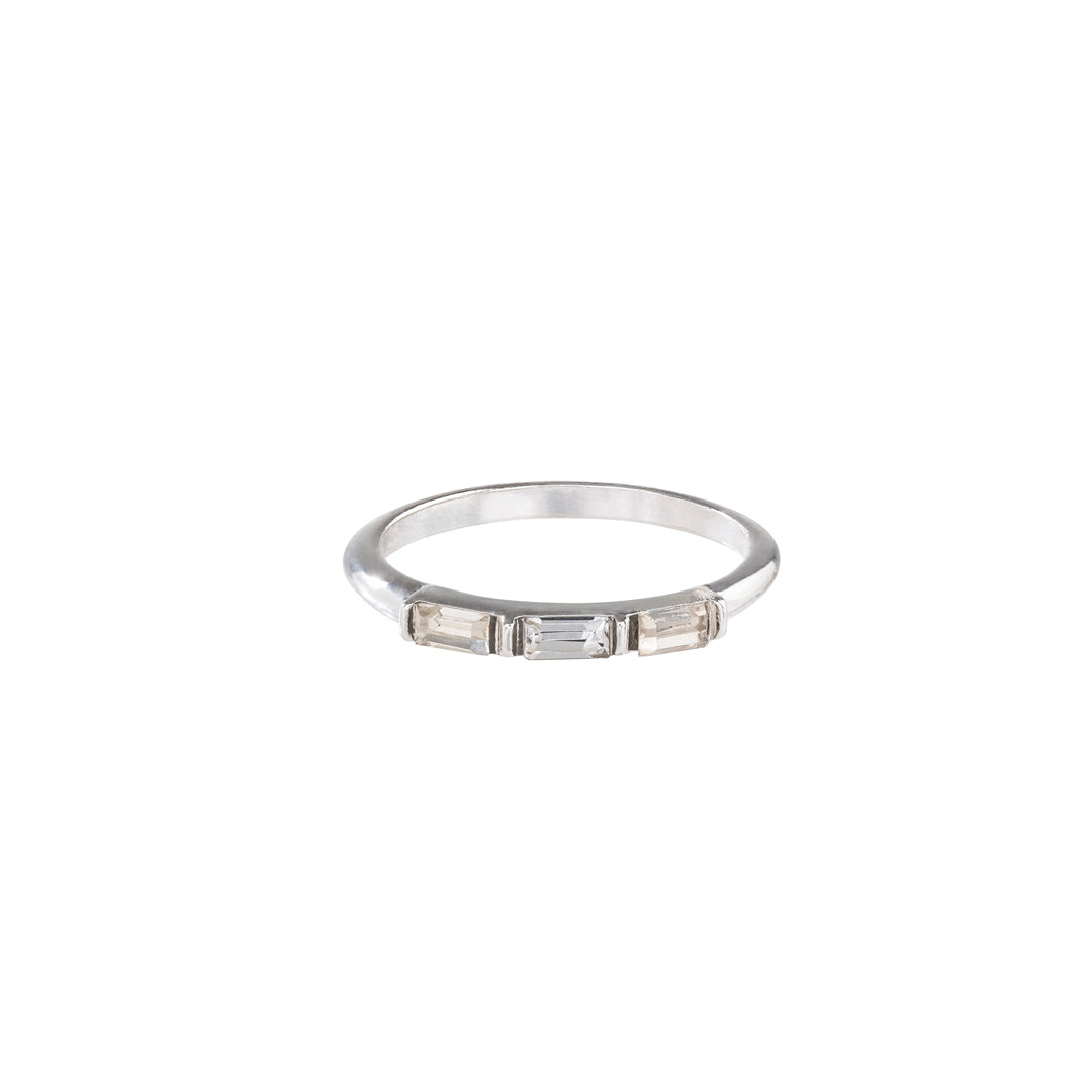 Genuine baguette crystals in dainty stack ring