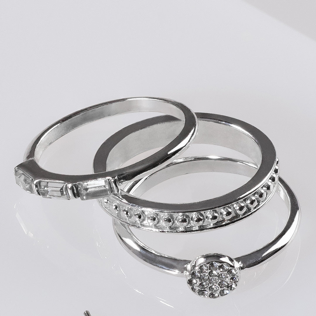 Close up of stack rings in silver by Style Dots jewelry