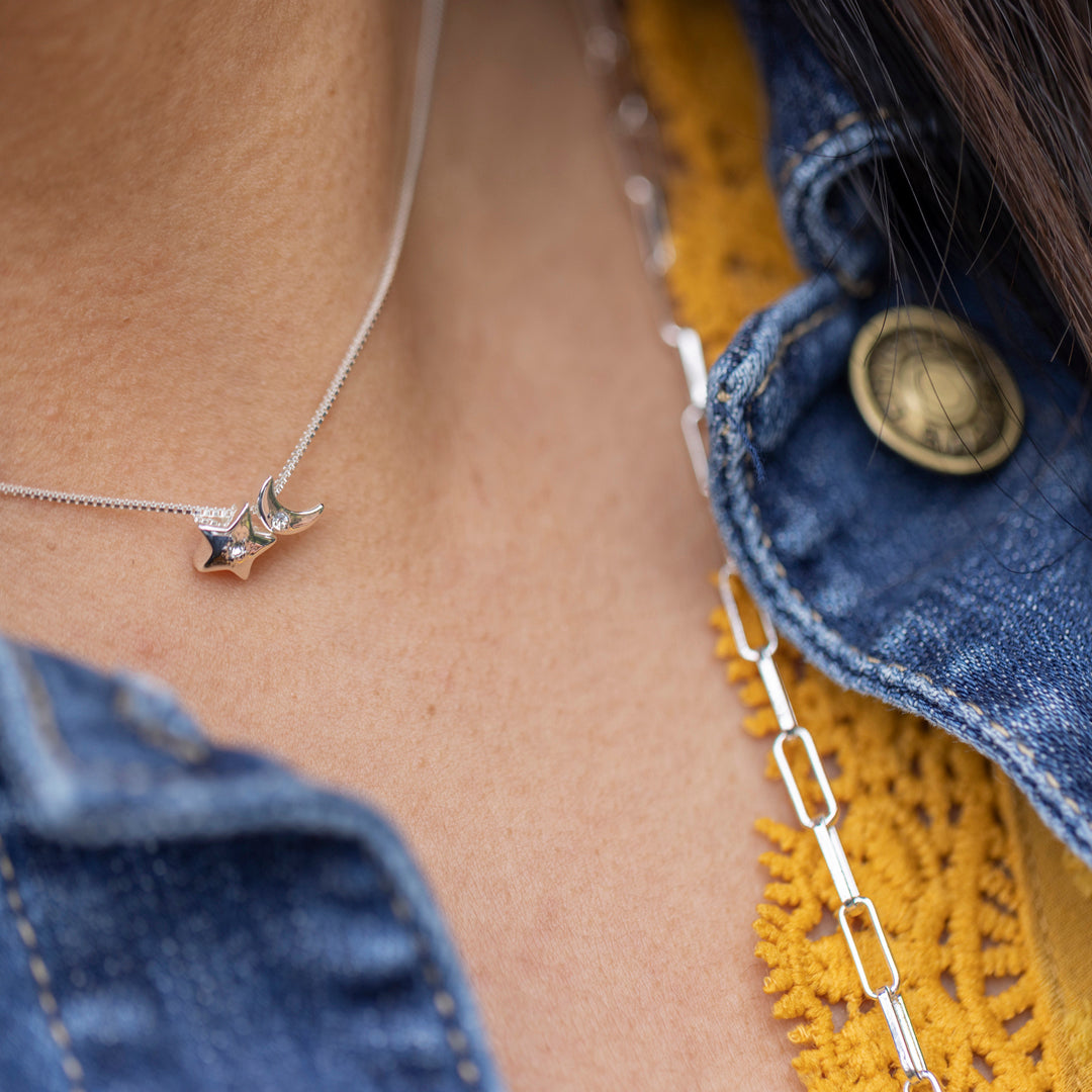 Layered necklaces and moon and star charm necklace