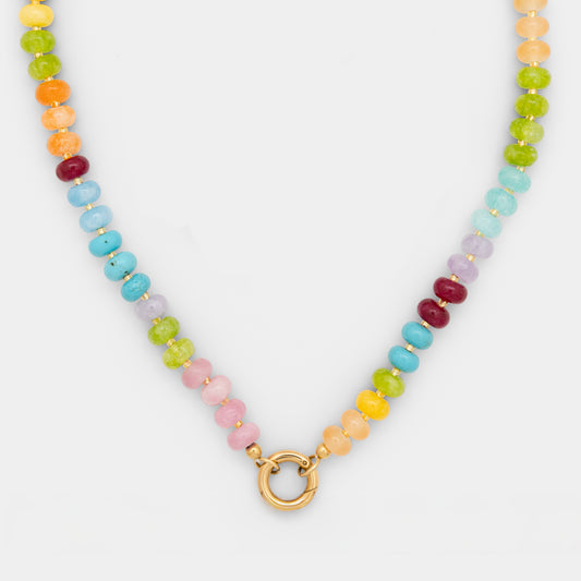Rainbow Beaded Charm Keeper Necklace