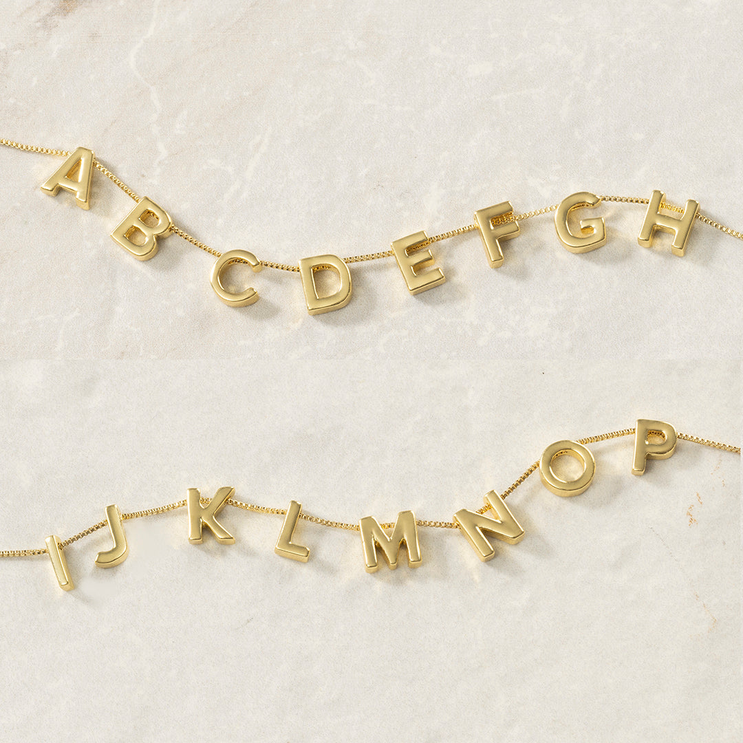 Simple gold monogram charms for alphabet necklaces and bracelets