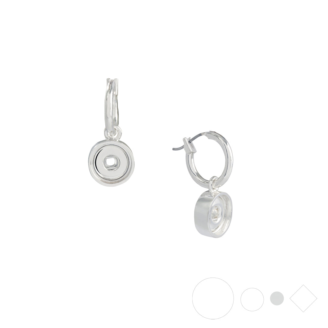 Silver hoop earrings with interchangeable charms for snap jewelry