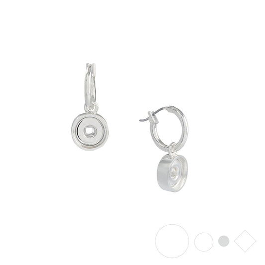 Silver hoop earrings with interchangeable charms for snap jewelry