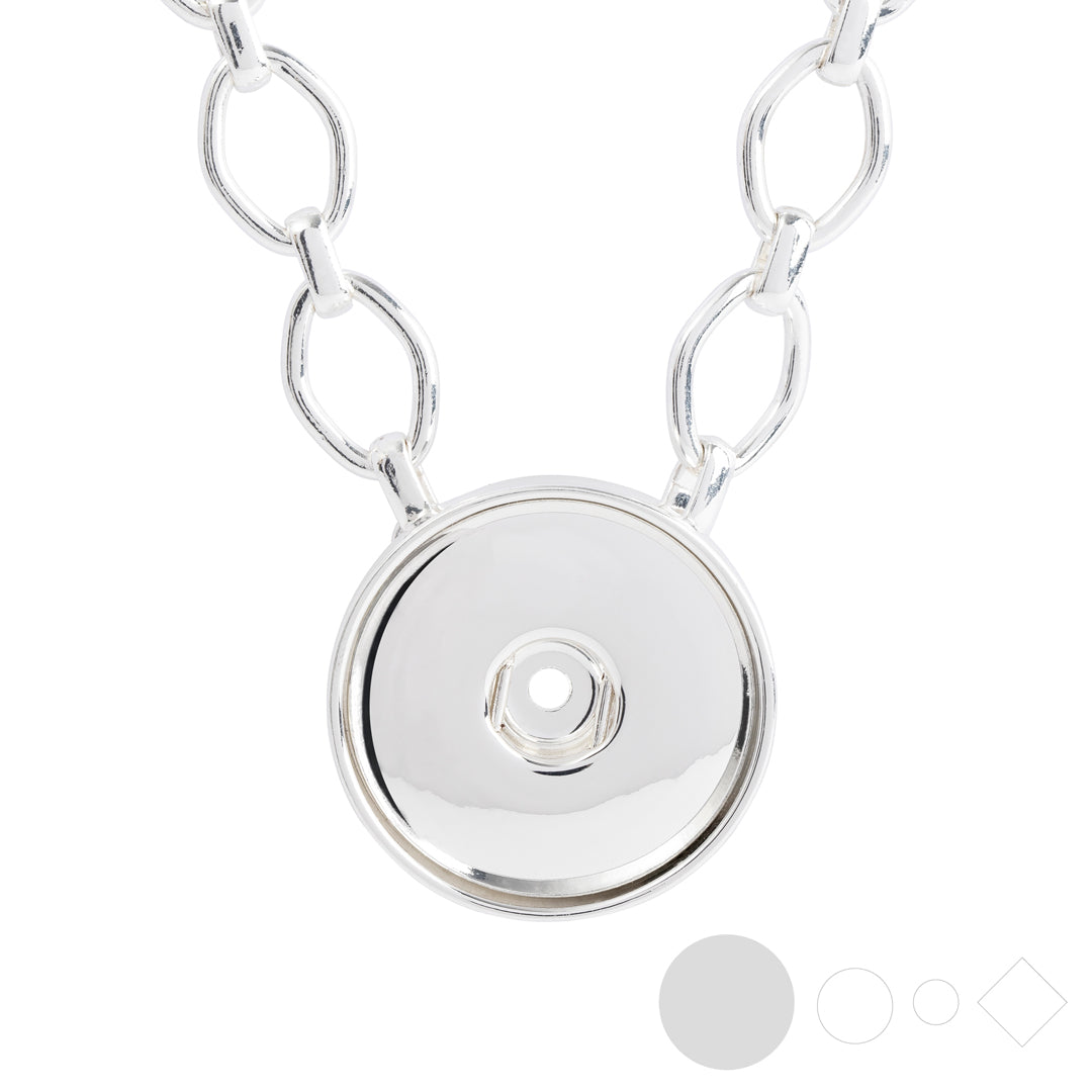 Silver link necklace for interchangeable snap jewelry
