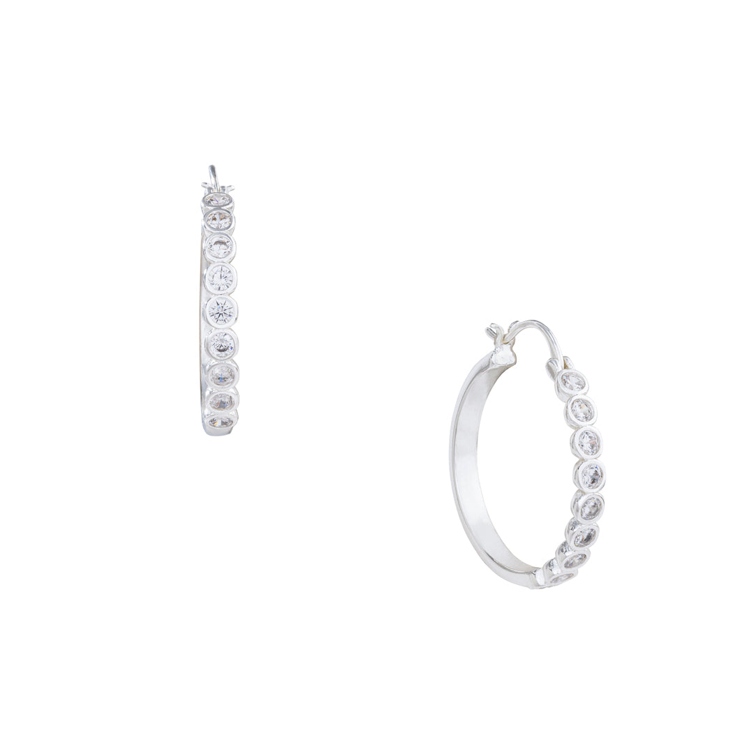 Diamondette hoop earrings in silver and clear crystals
