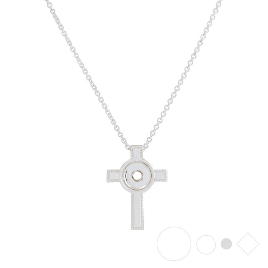 Silver cross pendant necklace with interchangeable snap center