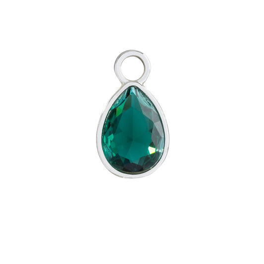 Emerald teardrop charm for hoop earrings