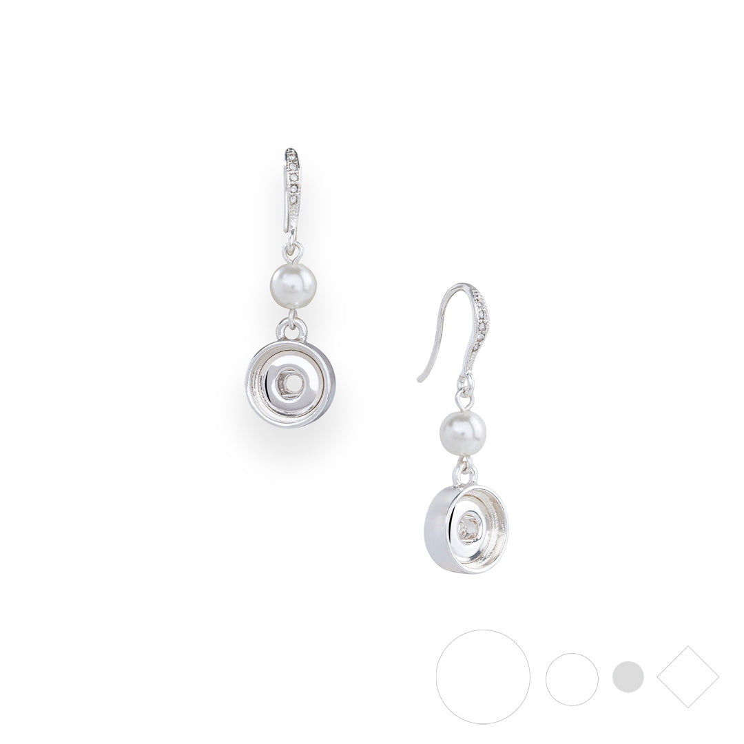 Silver pearl earrings with dainty snap jewelry charms